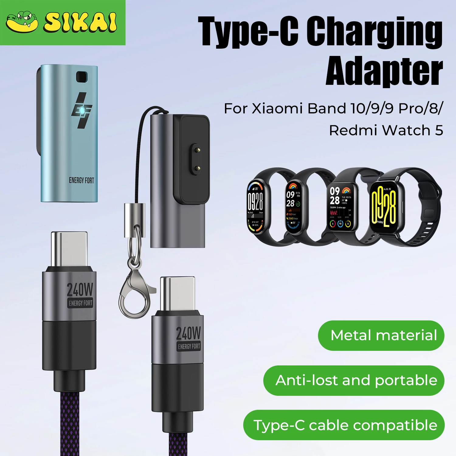 Watch Charger Adapter USB-C Charging Connector Type C Fast Charging Cable for Xiaomi Xiaomi Band 10/9/8  Redmi Watch 5/4