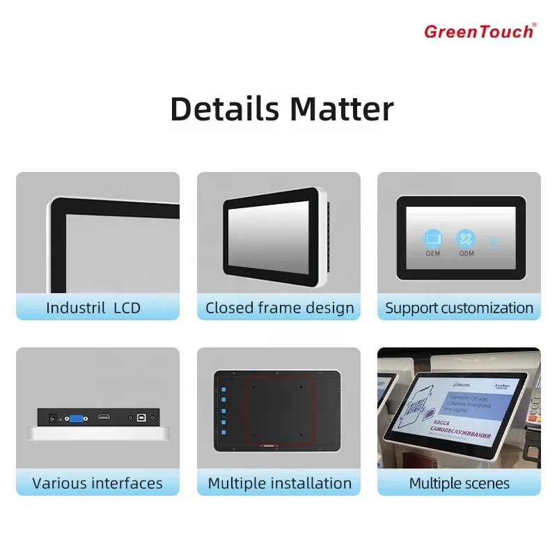 10 Points Capacitive Touch Screen 8 Inch LCD Monitor Wall Mount Capacitive Industrial Touch Monitor