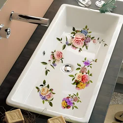 1PC multi-color rosebud pattern waterproof non-slip self-adhesive bathroom decorative stickers wash basin stickers