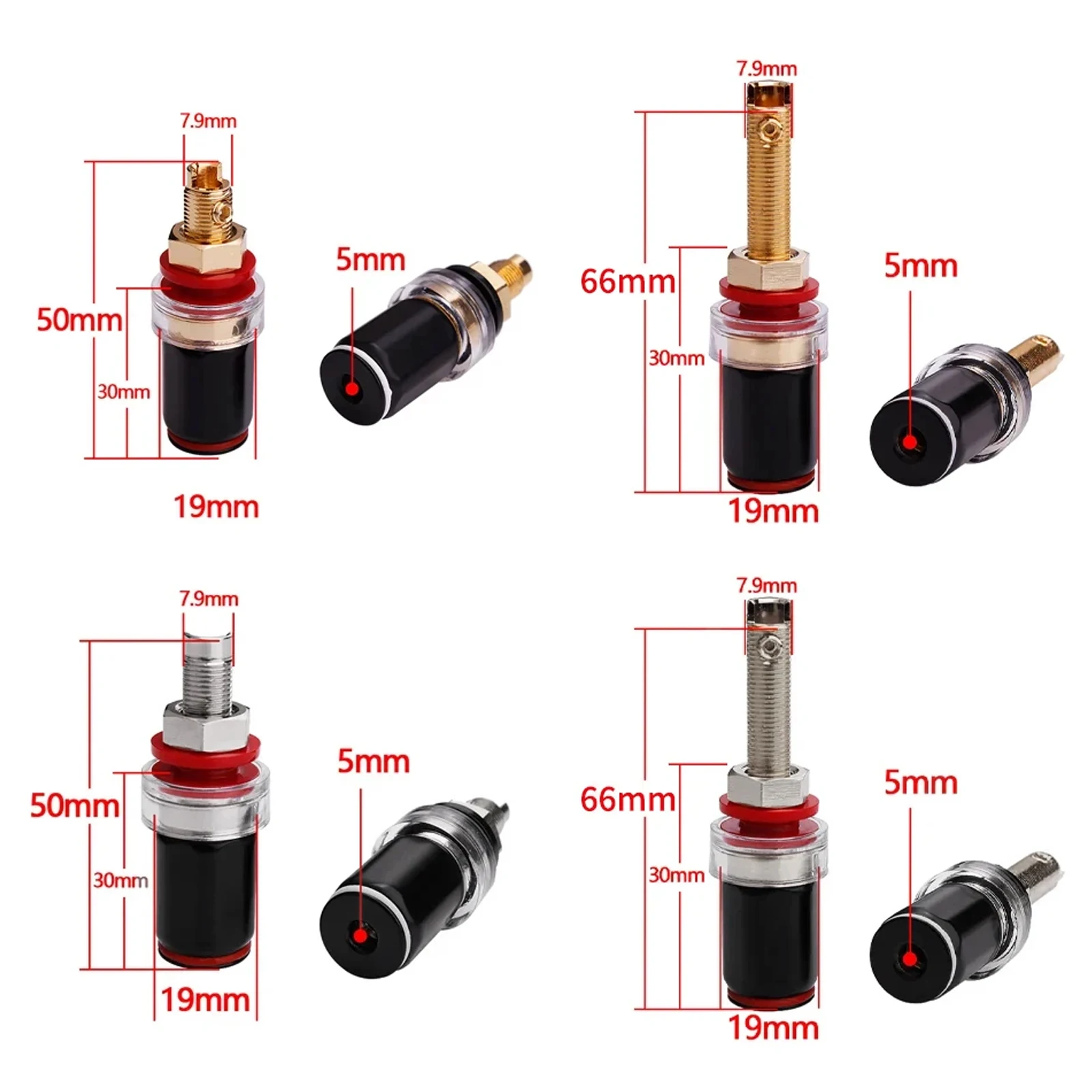 Terminal de haut-parleur Audio à liaison or/Rhodium, pour fiche banane de 4mm, prise de haut-parleur en cuivre à souder gratuite