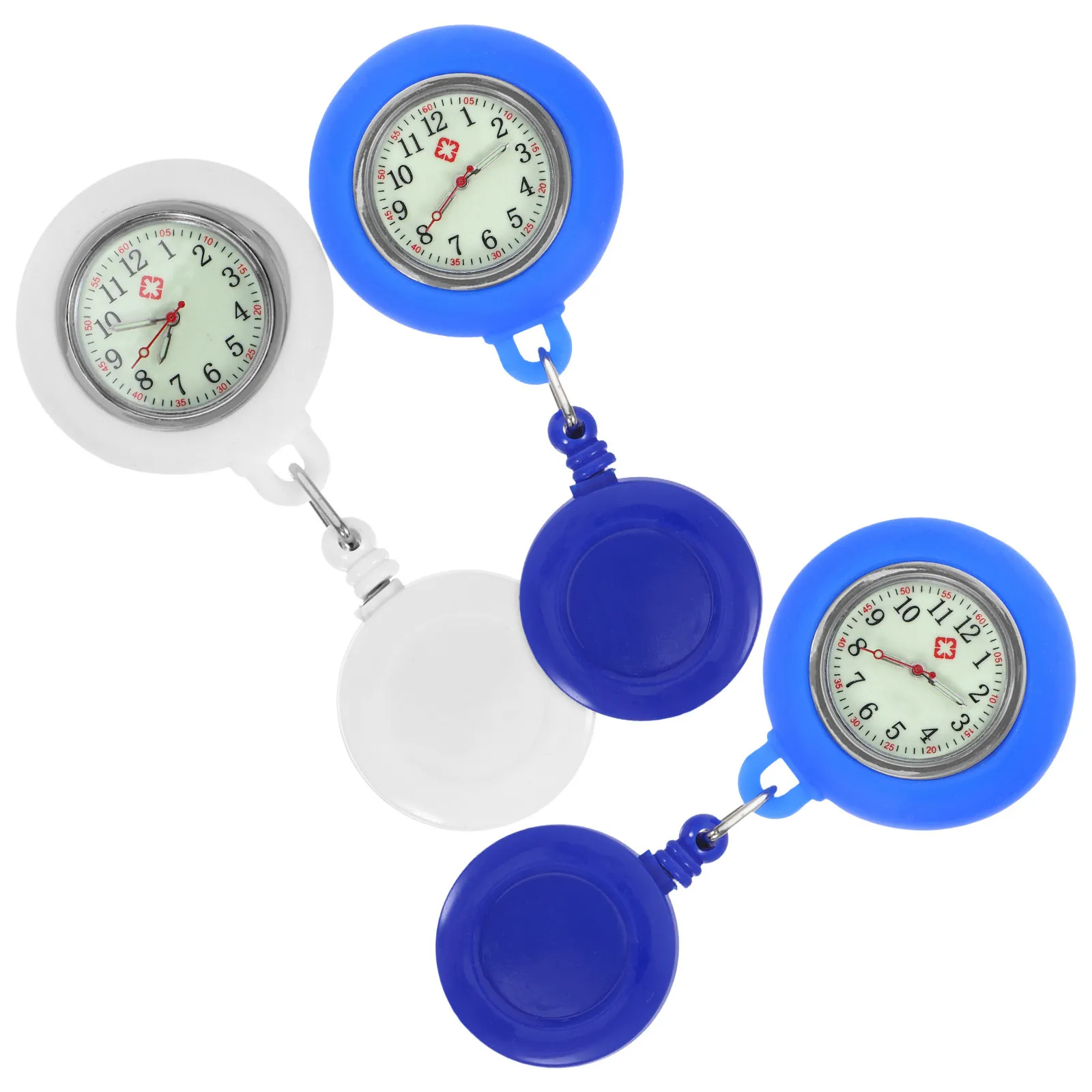 

Набор из 3 силиконовых наручных часов для медсестер, круглой формы, с возможностью подвешивания, портативные, для врачей, медсестер, использования в больницах, черные, светло-голубые