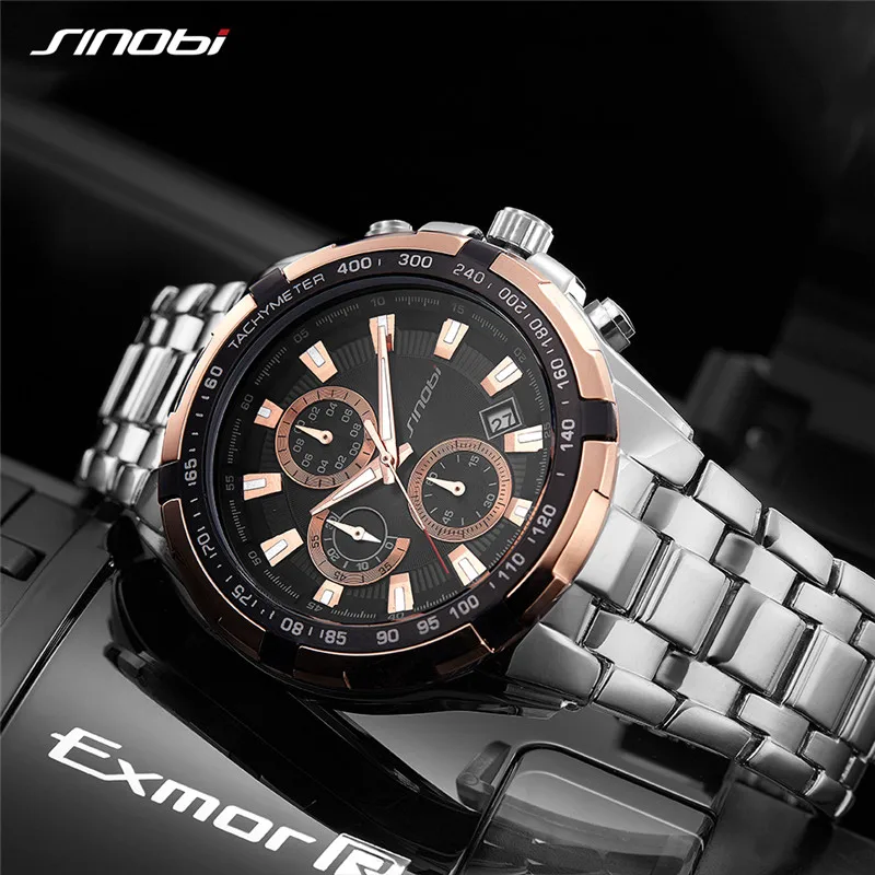 SINOBI Chronograph Watches Top Brand Men\'s Quartz Original Design Waterproof Man Wristwatches Best Gifts Clock for Husband