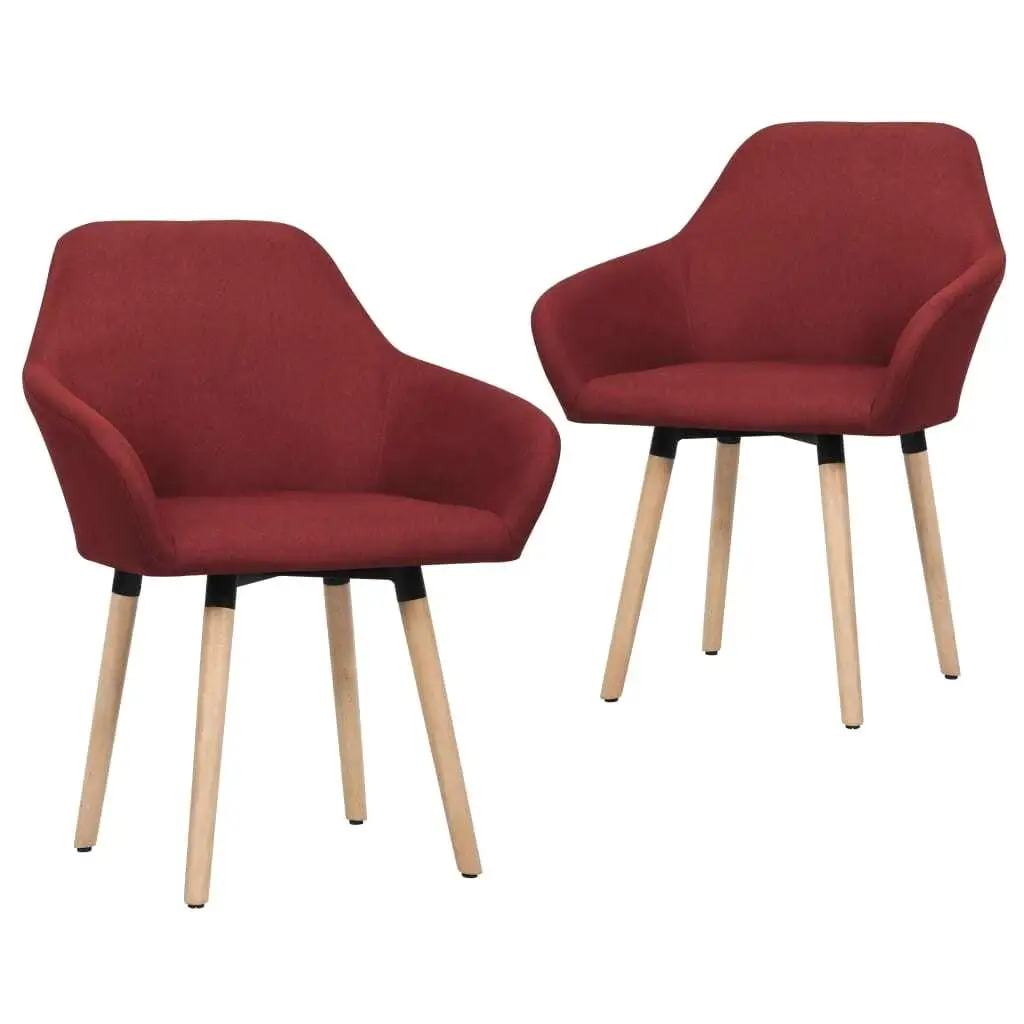 Set of 2 Wine Red Fabric Dining Chairs - Stylish and Comfortable Home Seating