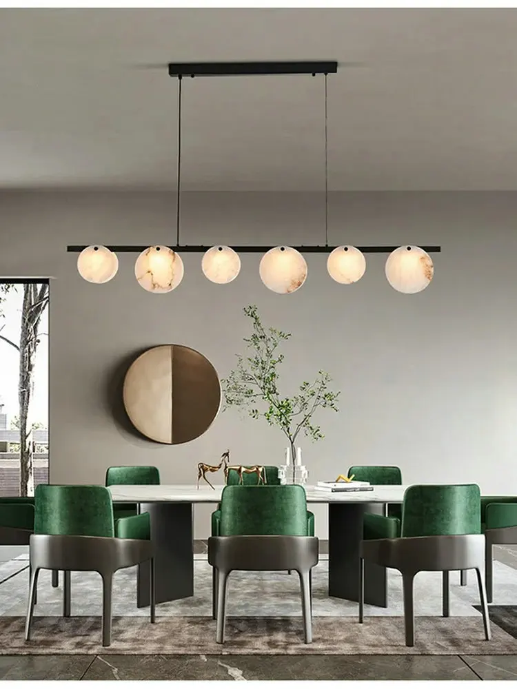 Nordic Unique Simple Dining Table Long Strip Chandelier Modern Hotel Guest Room Led Brass Marble Pendant Light