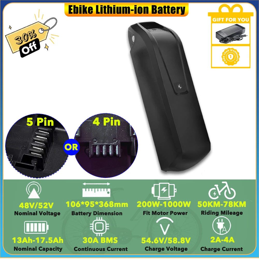 

Down Tube Replacement Lithium-ion Battery Pack 48V 13Ah 15Ah 17.5Ah 840Wh for EMOKO C91 500W 750W ENGWE M20 Long Range E-bike
