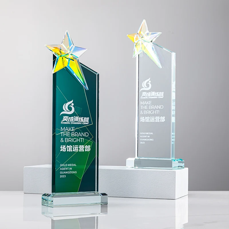 Lvshen Personalized Colorful Crystal Award Star Trophy Unique Gift for Manager Staff Excellence Customization for Recognition