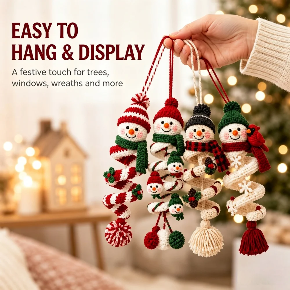 Christmas Crochet Spiral Ornament DIY Kit Handmade Snowman Hanging Pendants Xmas Home Decor Holiday Party DIY Gift