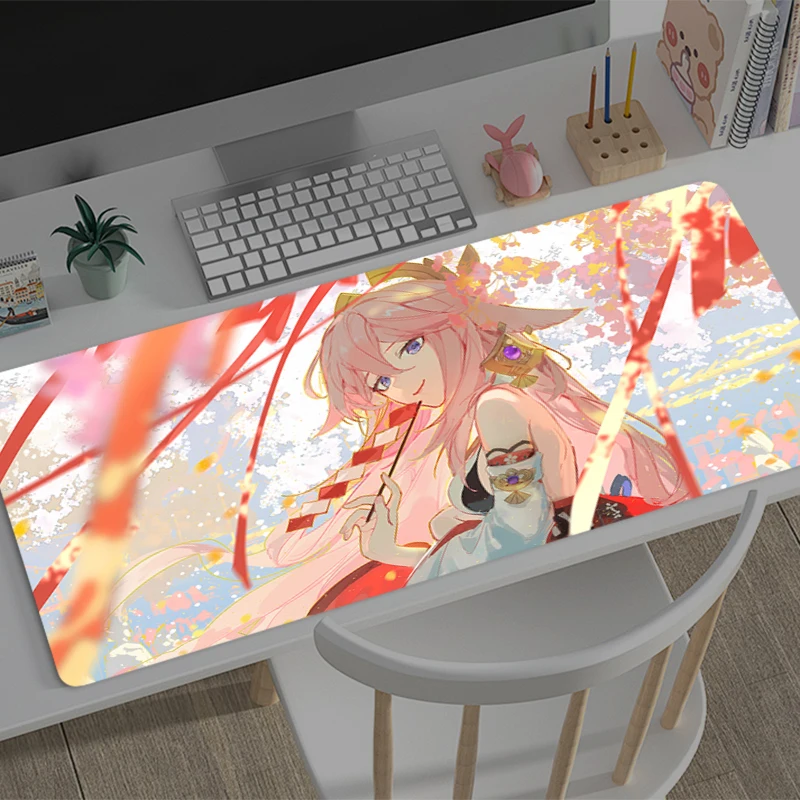 

Mouse pad Large Genshin Impact Yae Miko rubber keyboard mouse carpet anti-slip gamer mouse pad laptop coaster PC Anime Mousepad