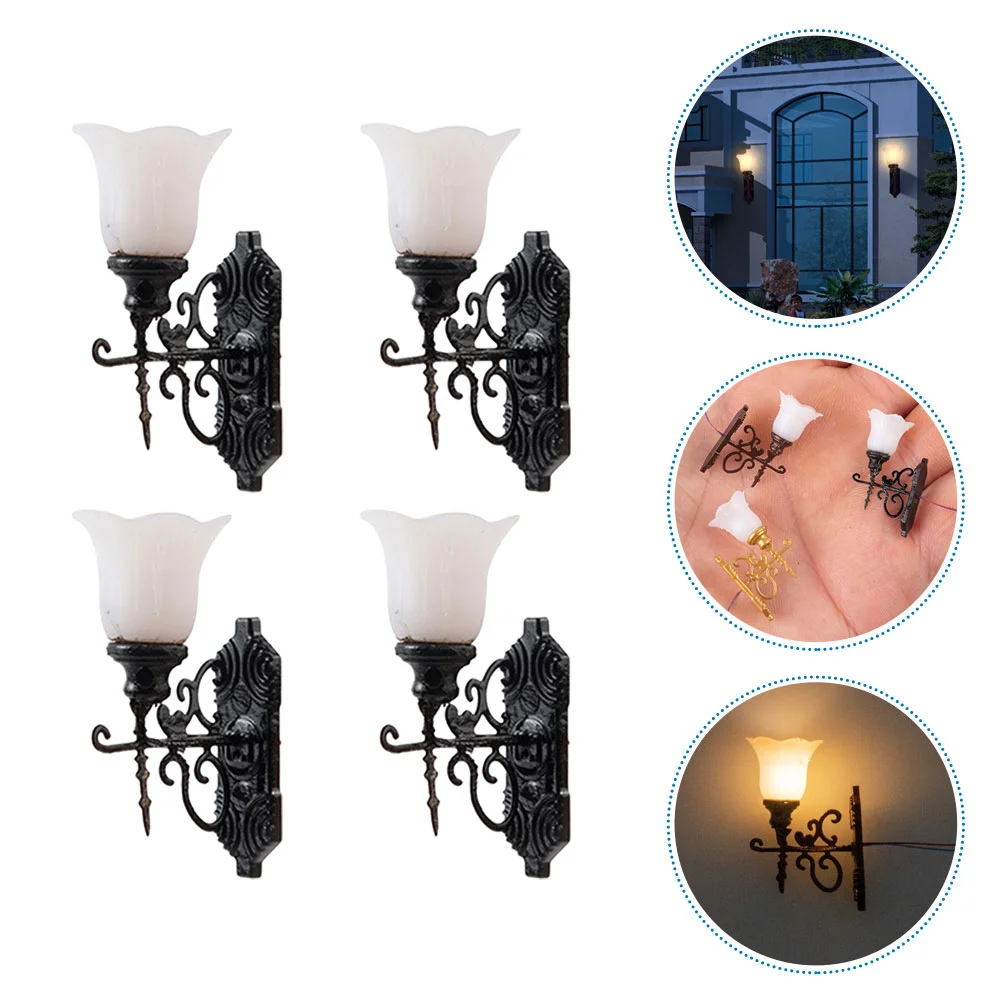 

4 Pcs Table Lamps Dollhouse Wall Light Miniature Lights Furniture Black Tiny Model