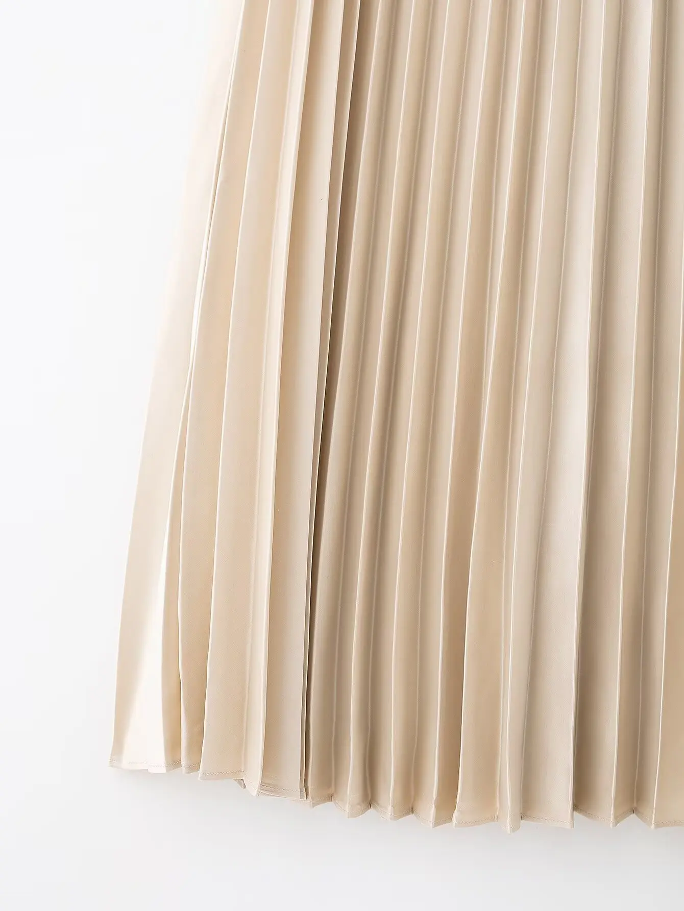 HH Damen Mode Beige A-Linien Midirock Eleganter Hochtaillierter Satin Plissierter Rock 2026 Sommer Neu Lässiger Strand- und Partyrock – Detail 6