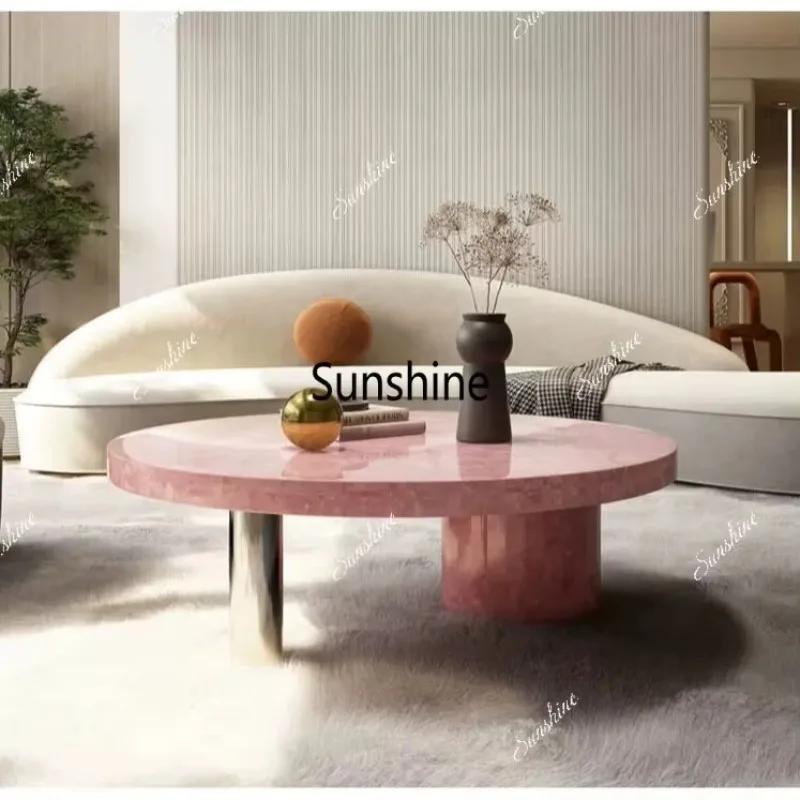

YItalian simple European pink natural, coffee table design, round living room coffee table art
