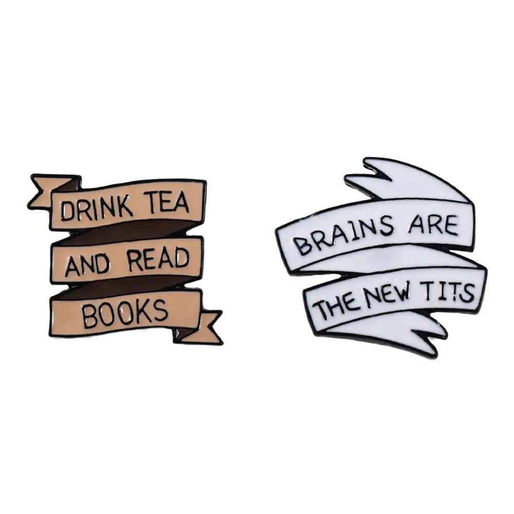 Cute Read Brains Drink Tea Badge Pin Fun Lapel Pin Collar Brooch Funny Brooches Lapel Brooch Brooches Pin Enamel Pin