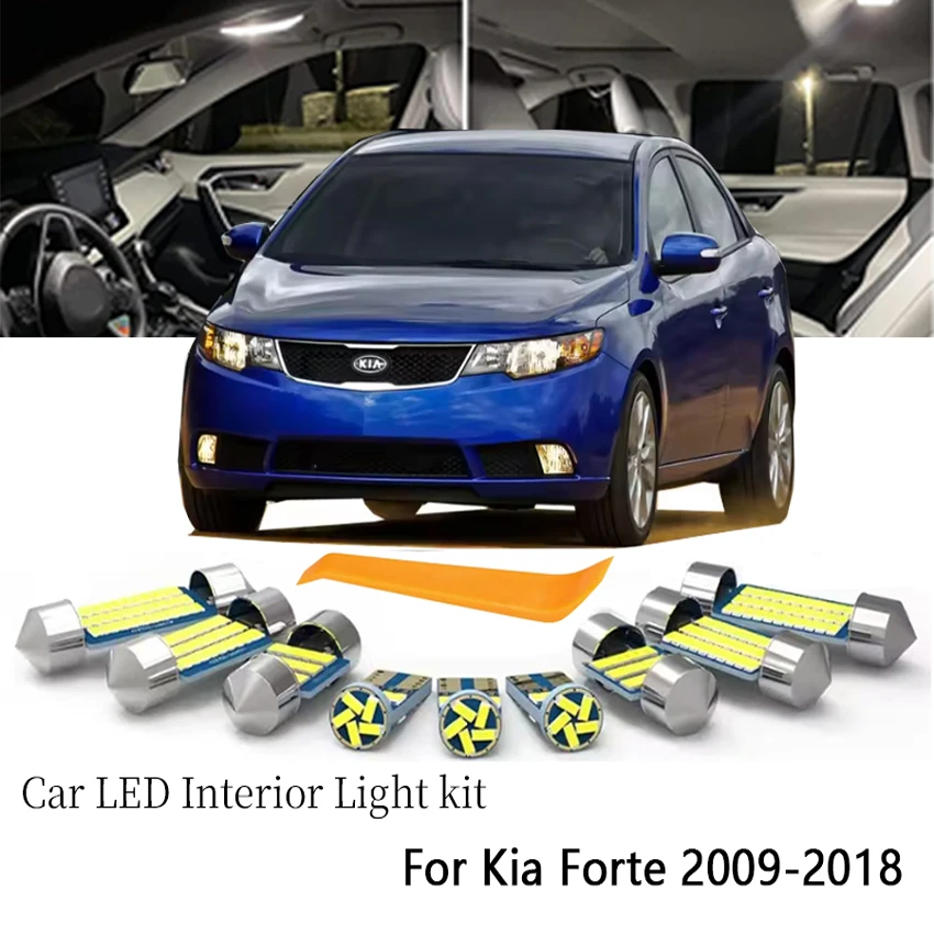 11Pcs For Kia Forte Cerato 2009-2016 2017 2018 Car LED Interior Light Bulb Kit Reading Map Sun Visor Plate Trunk Indoor Lamp