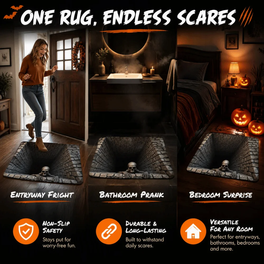 Halloween Halloween Optical Illusion Rug Non-Slip 3D Doormat Quick Dry Water-Absorbing Bathroom Carpet Entryway