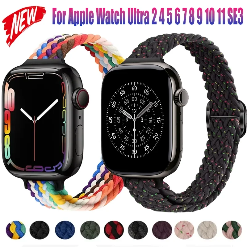 Correa de nailon para Apple Watch 11 10 46mm 42mm 9 8 7 45mm 41mm Ultra 2 49mm correa de reloj trenzada suave delgada para 6 5 4 SE 40mm 44mm