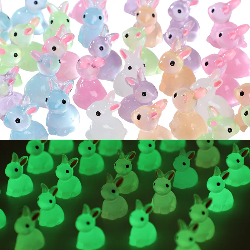 10pcs Easter Cute Luminous Rabbit Bunnies Microlandscape Glow In The Dark Miniature Figures Garden Landscape Decor Accessories