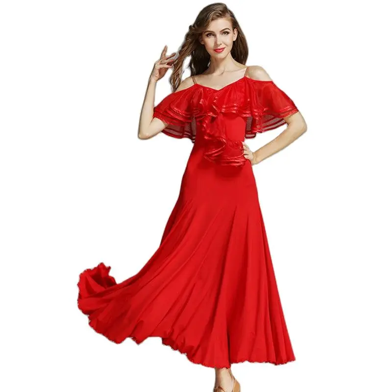 

French Style Off Shoulder Training Uniform For Ballroom Dancing Tang Dance Costume Waltz Dress Ballroom Clothing Standard