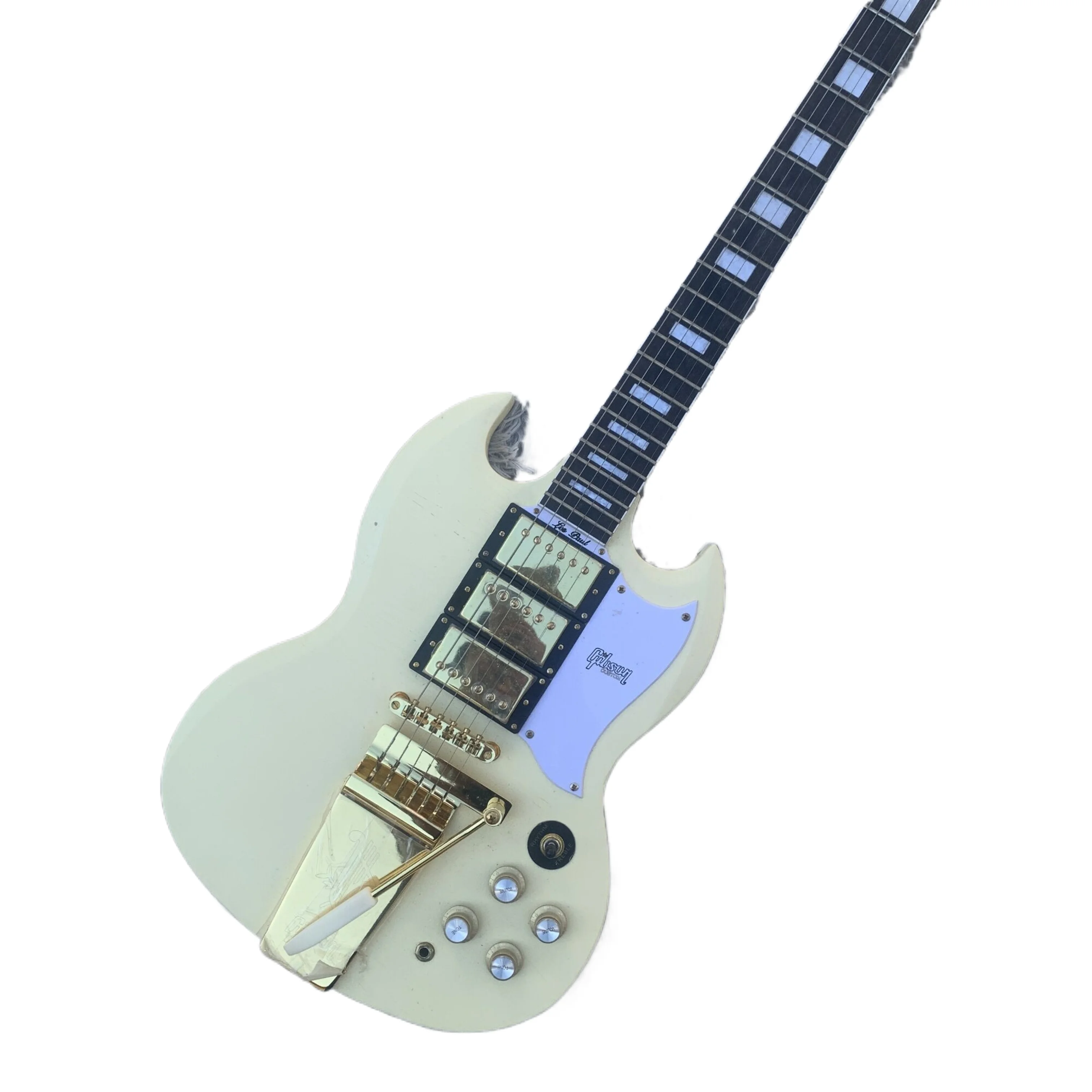 Factory outlet the top quality Cream SG Electric Guitar Gold Hardware White Pick Guard Glossy Finish Good audio quality