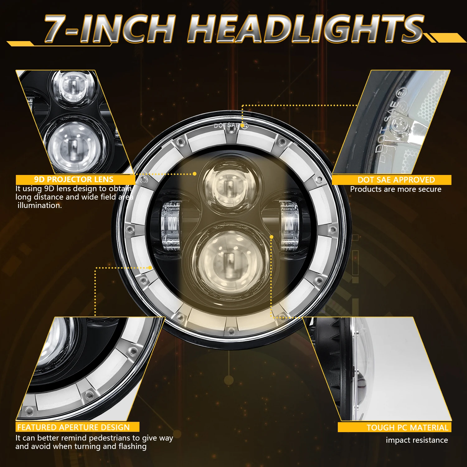 MONDEVIEW R12 7-inch H4 Wrangler Headlights 6000K White Light 2000W High-power 300000LM High Brightness Car Headlights