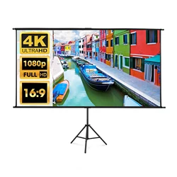 120/100/80/60in Projector Screen With Tripod, Portable Projector Screen, 16:9, 4K HD Projection Screen For Home/Outdoor Cinema