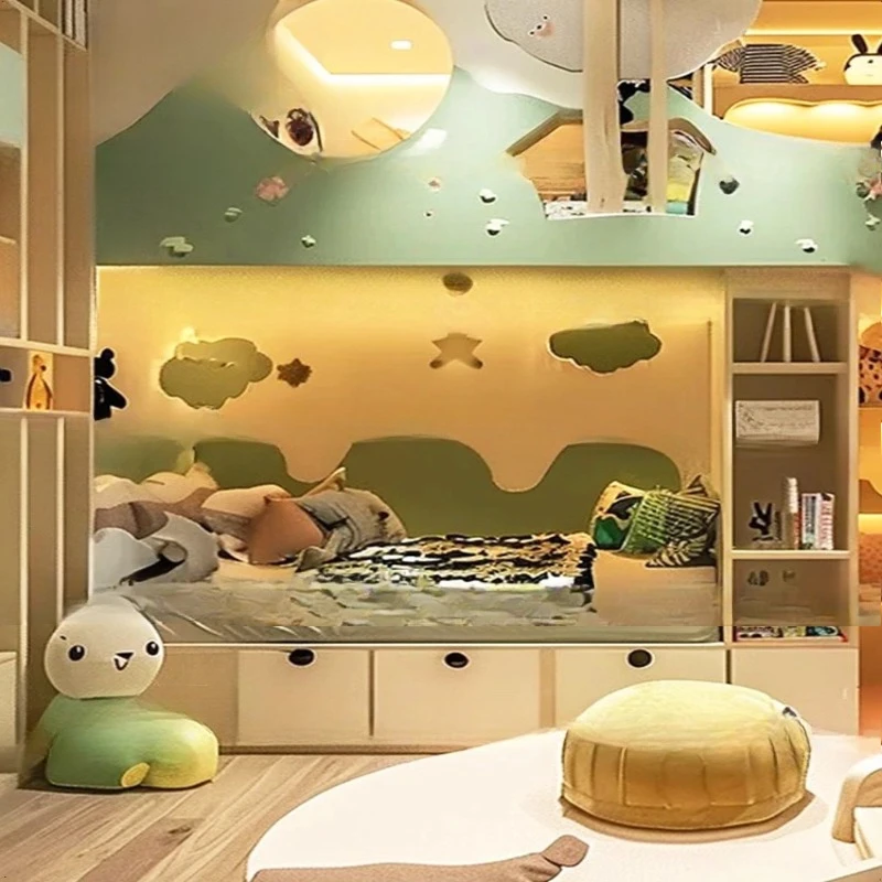 rumah bermain anak, tempat tidur tingkat anak laki-laki dan perempuan, tempat tidur rumah pohon hijau, tempat tidur tingkat hutan angin