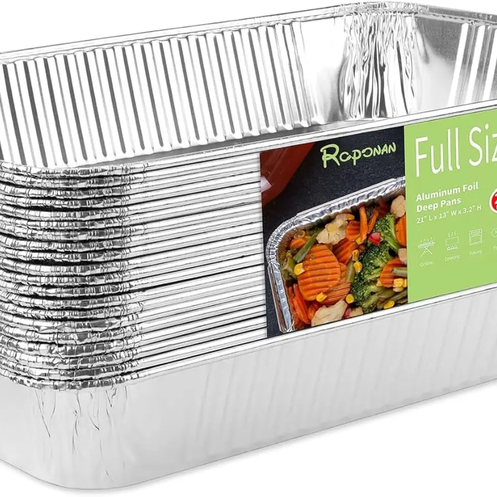 

Сверхпрочные алюминиевые полноразмерные сковороды для обжарки, 20 предметов, одноразовые, 21x13 для приготовления пищи, выпечки, гриля, общественного питания и шведского стола