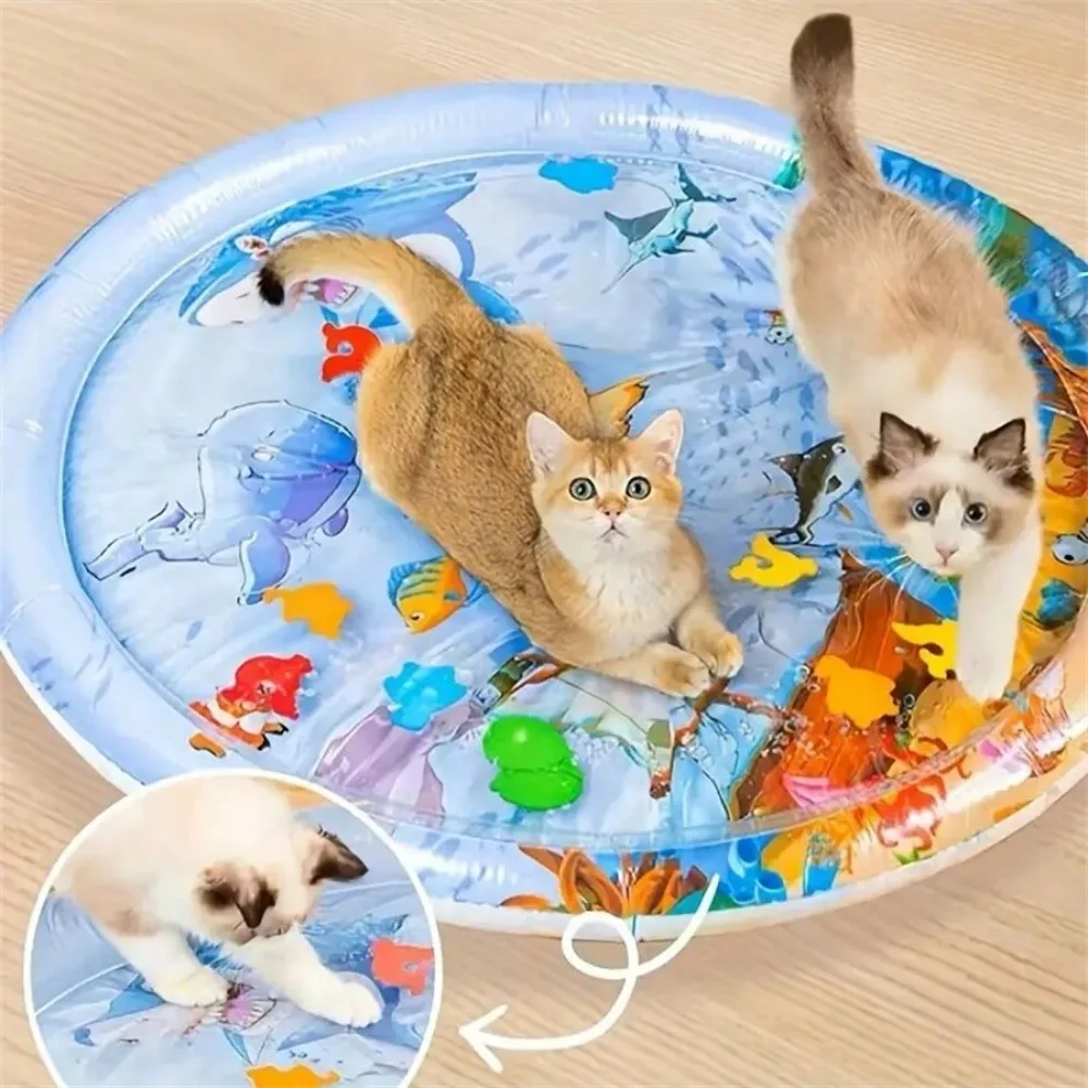 cat play mat, cat boredom relief PVC mat, cat toy, floating fish design, used with tap water, Interactive water sense design