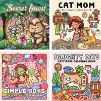Sunny Forest Coloring Book: Enchanting forest scenery and cute plants and animals provide a soothing and fun coloring journey