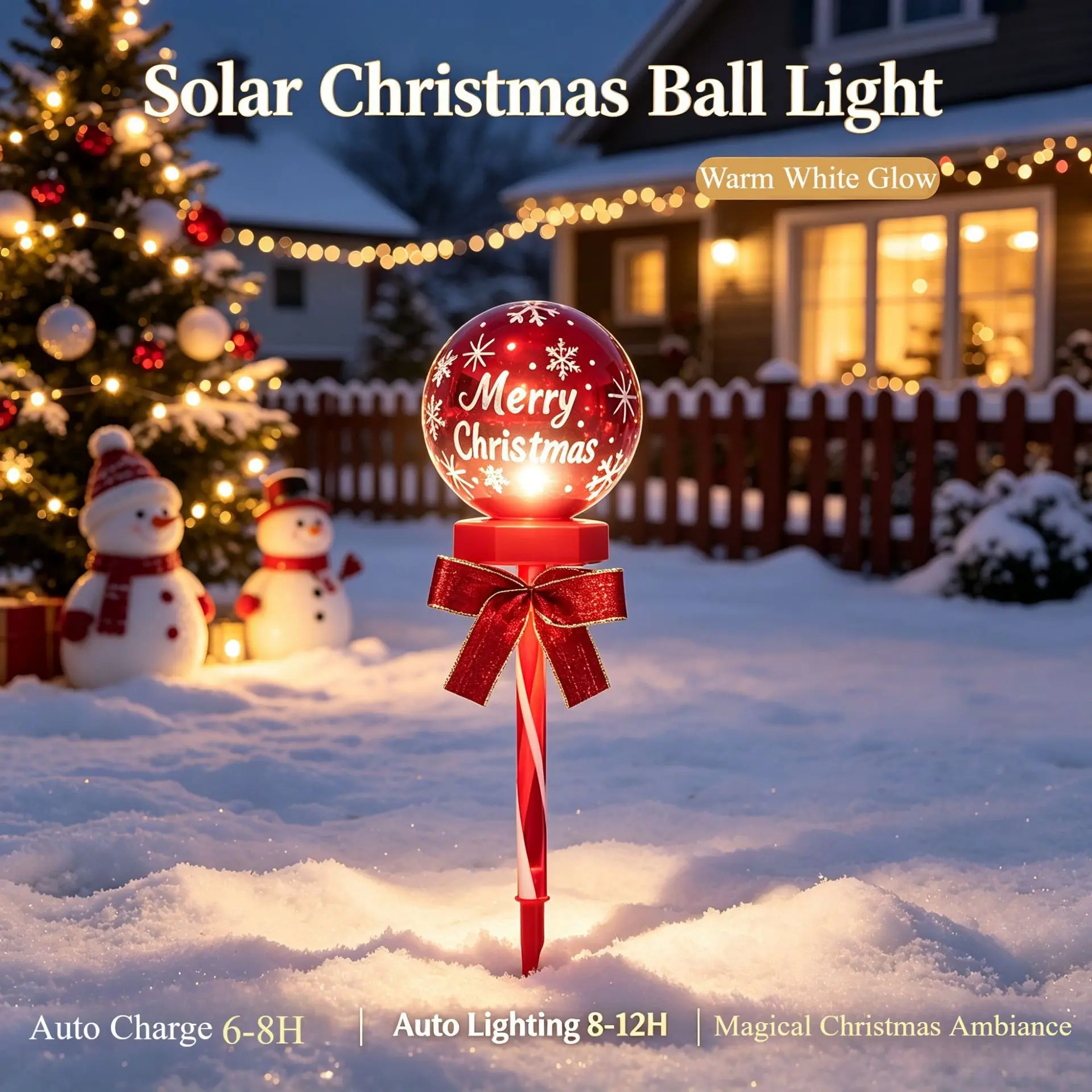 Christmas Solar Garden Stake Lights Candy Cane Bowknot Ball Lamp Outdoor Waterproof Yard Christmas Decor