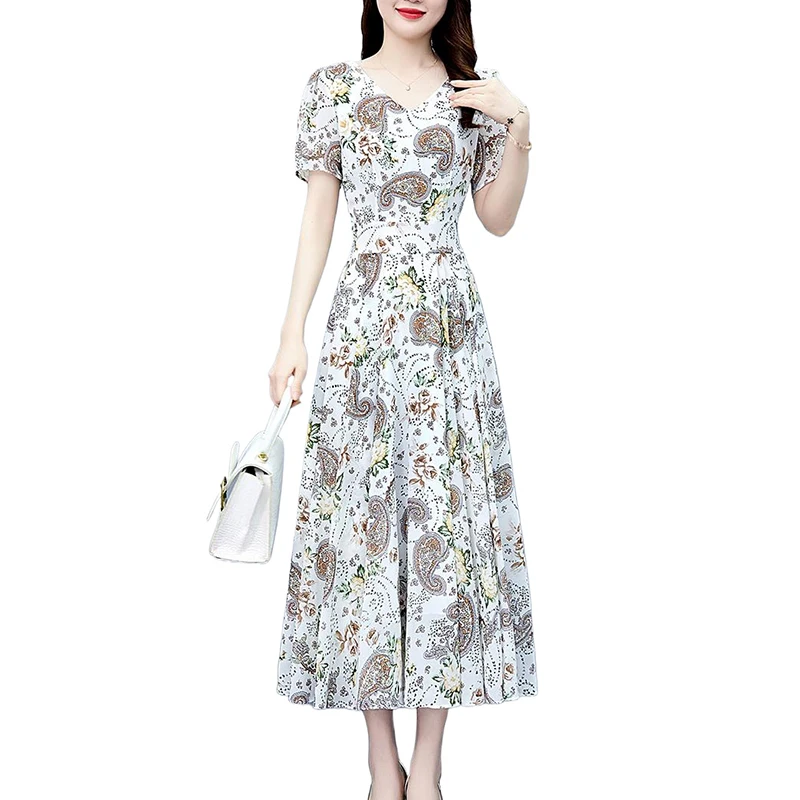 2025 Stampa Vintage Elagant Aderente Notte Abito longuette Festa di lusso Prom Abito lungo Donna Chiffon floreale Casual Boho Beach Vestito estivo