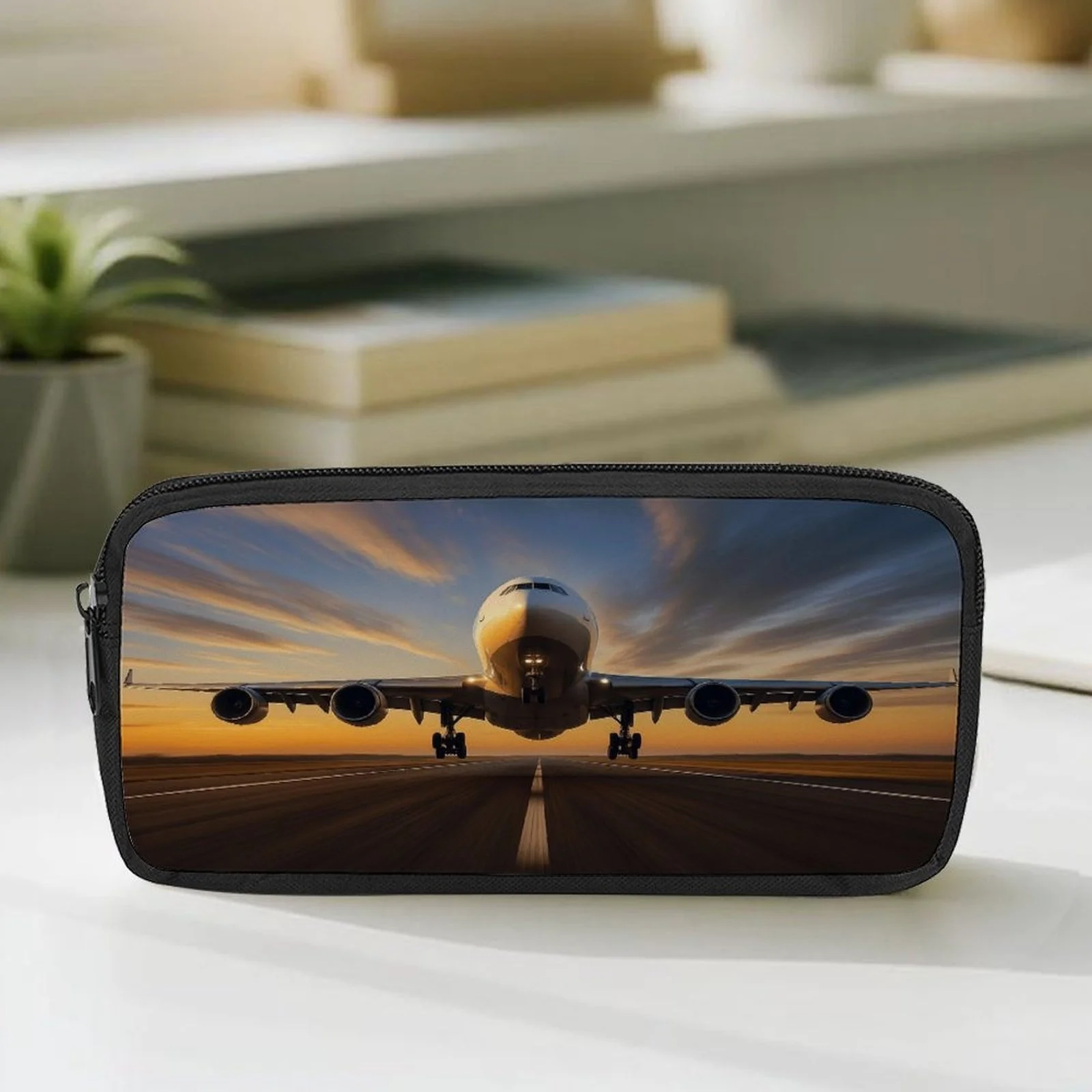 

1 aviation-themed large-capacity zip pencil case - runway and airport design with Dreamliner pattern, durable and suitable