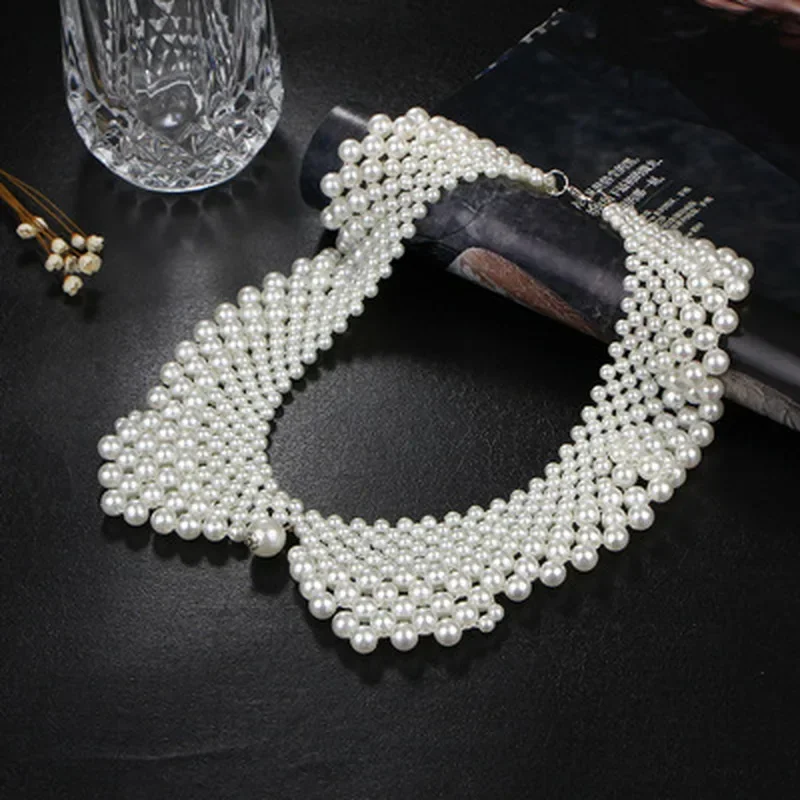 Pearl Fake Collar Stand Beads Detachable Collar Fake Women for Party Bride Dress Decorate False Collar Shirts for Women