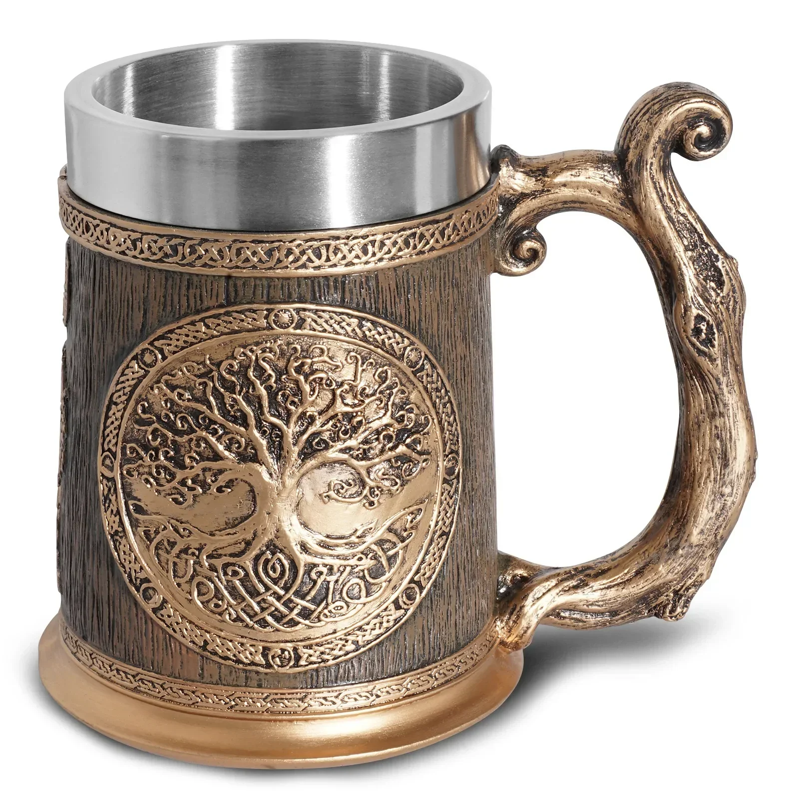 Tree Beer Mug Medieval Nordic Style Vikings Resin Stainless Steel Retro Gothic Tankard Coffee Cup Tea Mug Pub Bar Party Gift