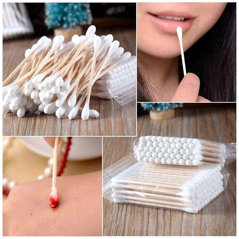 100pcs สุขาภิบาลผ้าฝ้าย Swabs Double Headed แต่งหน้า Remover และแต่งหน้า Swabs ทําความสะอาดหูสุขาภิบาลผ้าฝ้าย Swabs