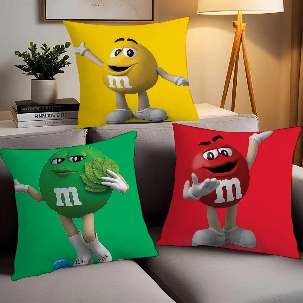 C-Chocolate beans M-M and M-M's  Pillow Case Office Cushions Suitable For Sofa Car Bedroom Decorative Cushion Cover