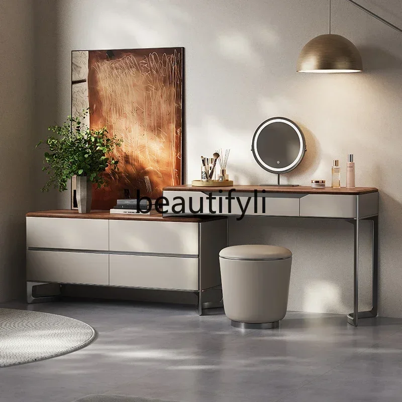 

A44 и и итальянский минималистичный комод, встроенный комод для спальни, простой высококачественный светильник, роскошный столик для макияжа из цельного дерева ореха