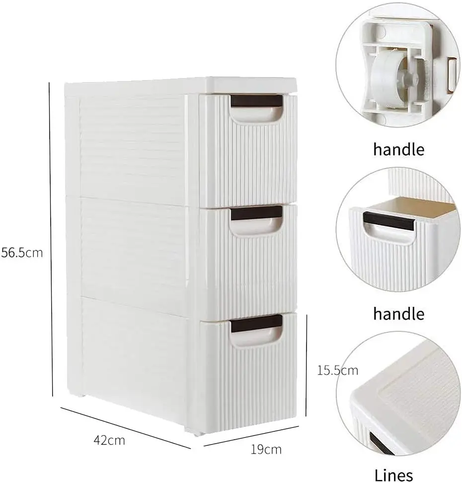 

Dresser Storage Drawer Units Narrow Rolling Storage Cabinet Plastic 3-Drawer Storage Cart On Wheels, Standing Shelf Units For