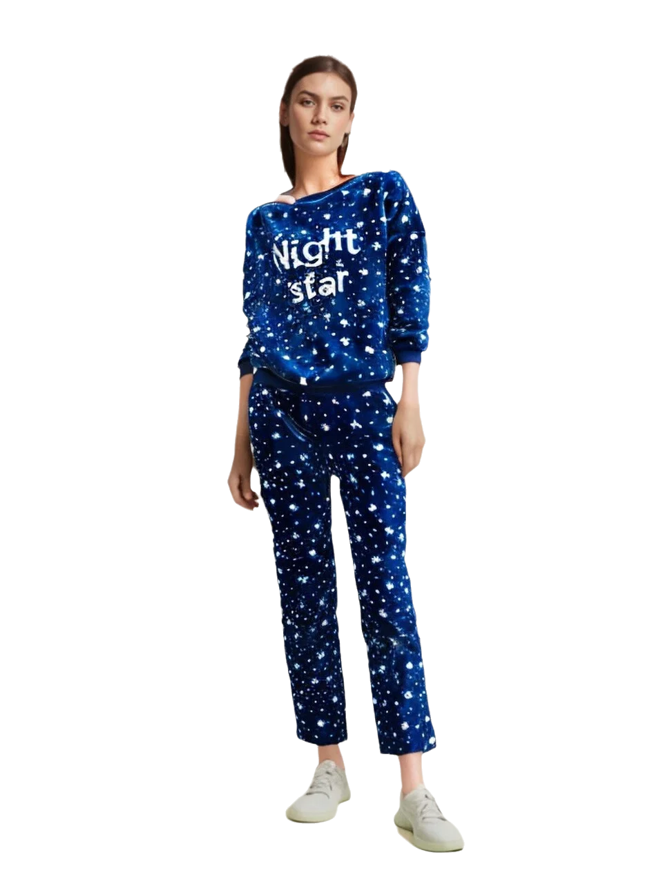 

Women's Fashion Pajamas Set Flannel Pyjamas Star Print Homewear Full-Sleeve Long Pants 2Piece/Set Mom Cozy Winter Sleepwear