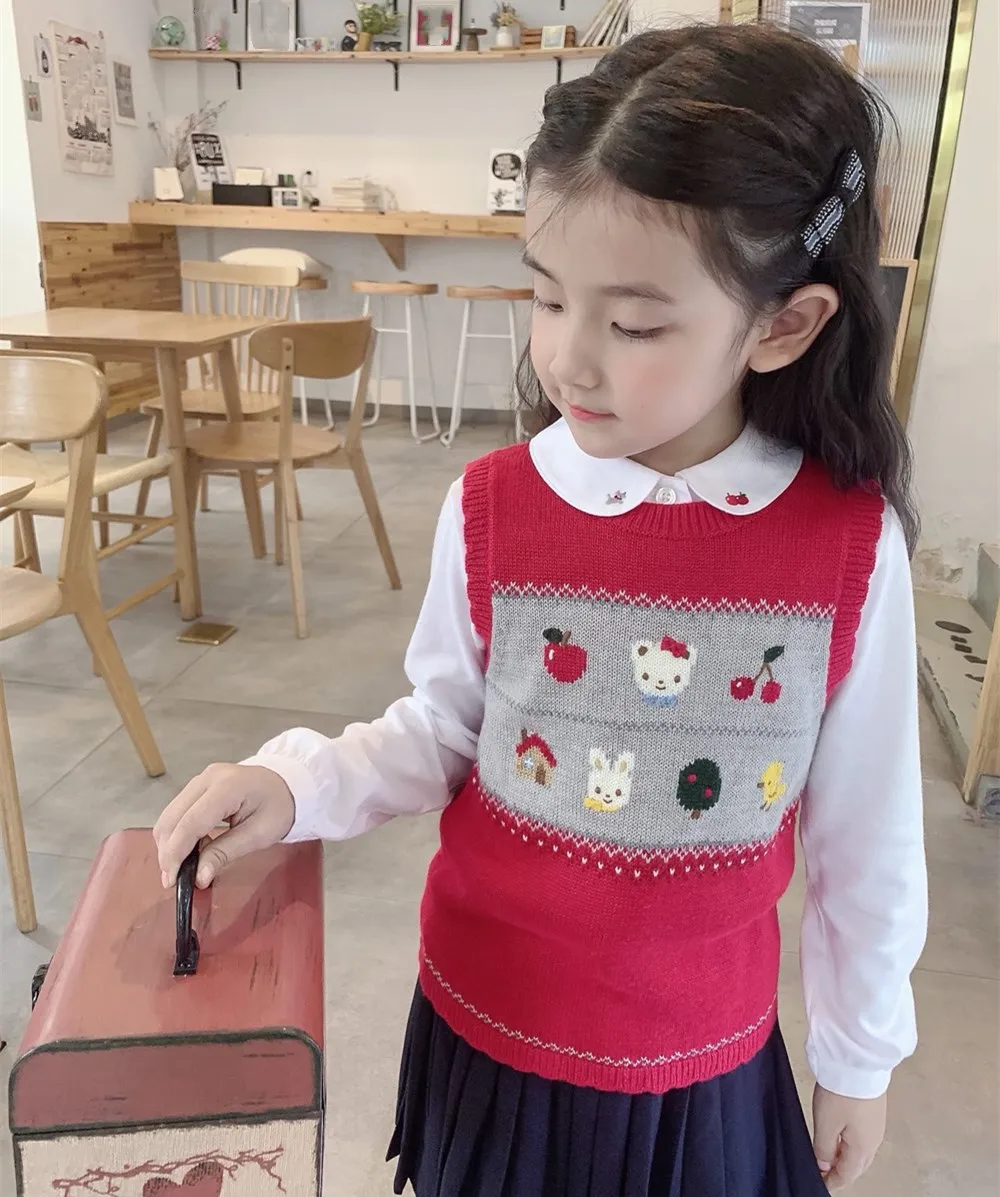 baby sweaters kids girls clothes baby girl tops cotton cute Cartoon fruit pattern red knitted vest