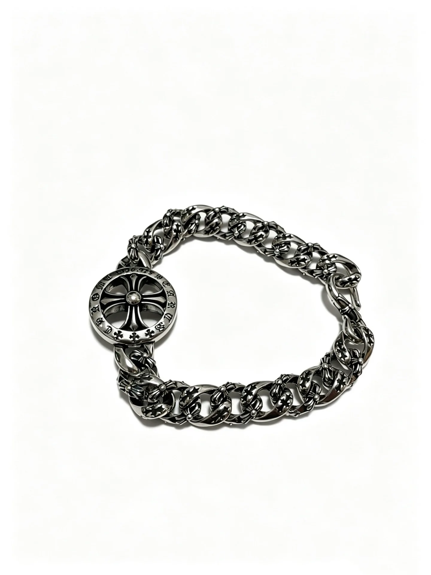 S925 sterling silver twist heavy industry creative design retro old round cross personalized European and American  bracelet