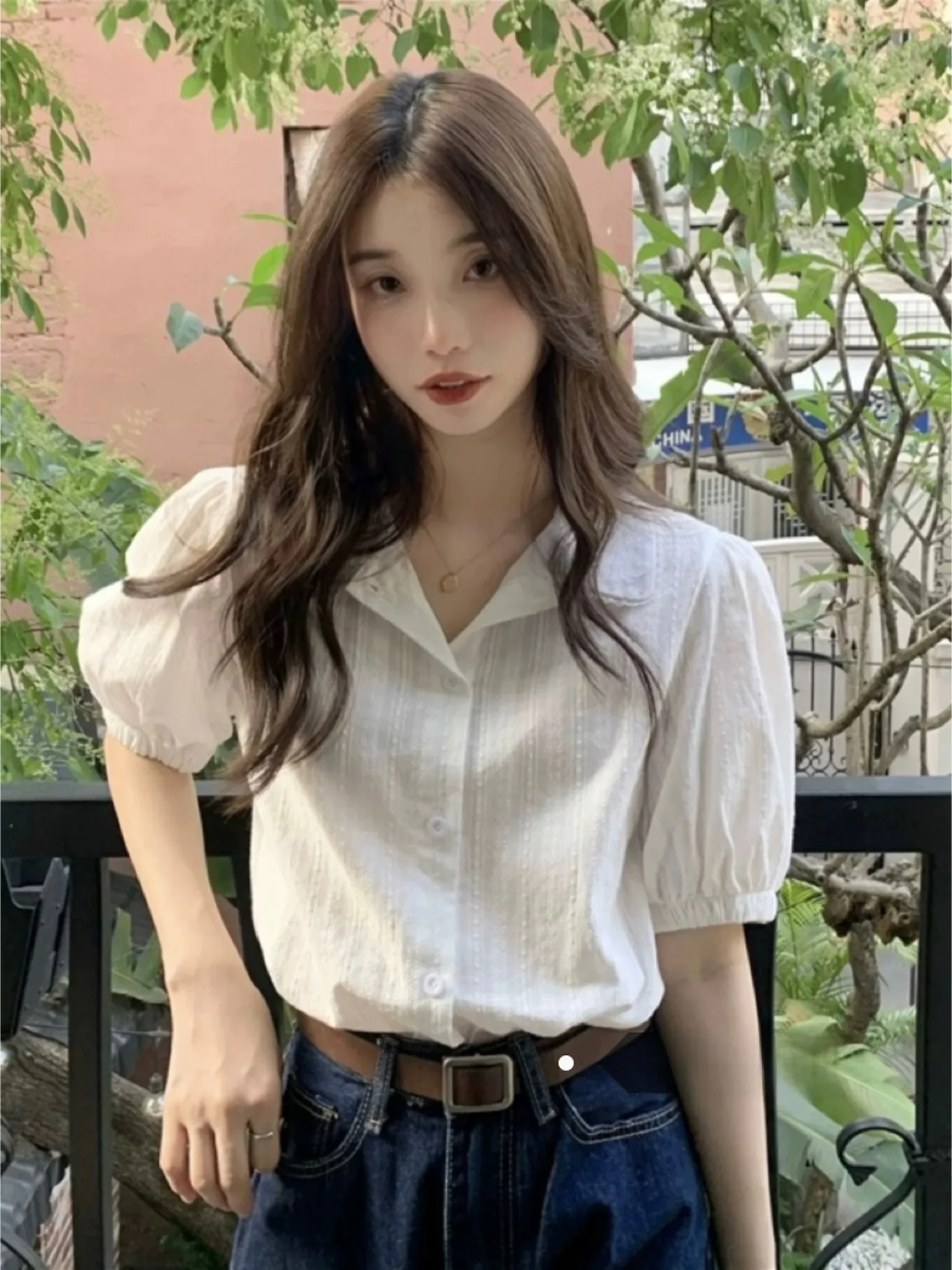 Retro Korean Design Sensation Women's Shirt Lace Trim Doll Collar Elegant Short Sleeve Top Commute Style Loose Fit Polyester ...