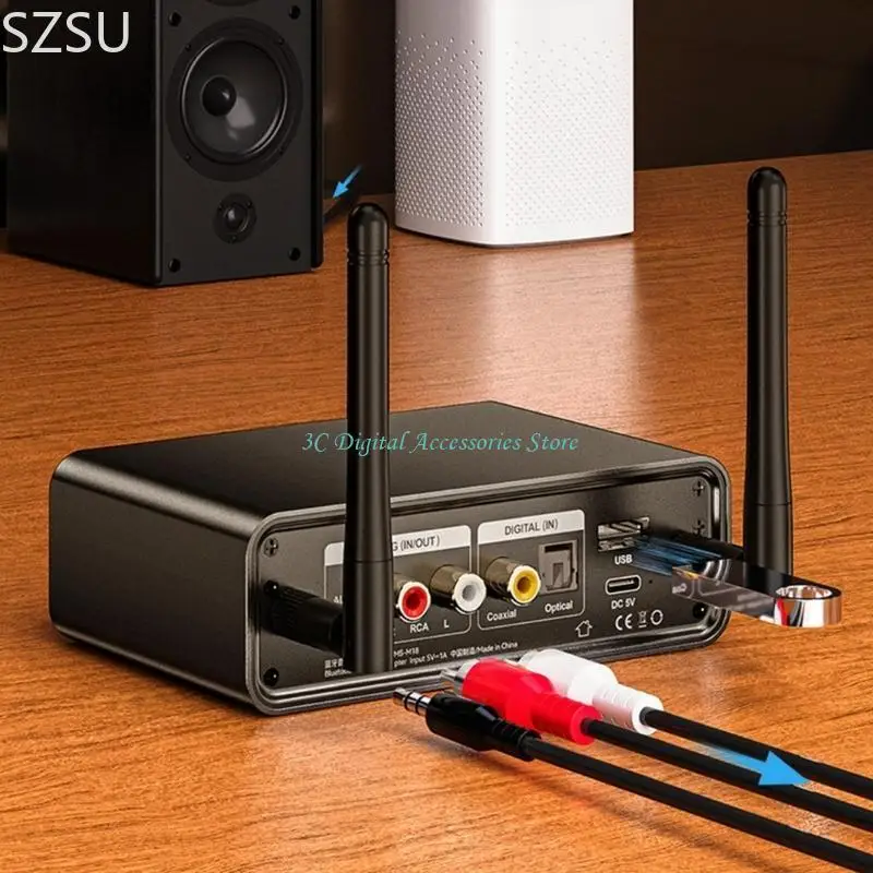 SZSU Wireless Auditory Adapter Transmitter Receiver Microphone Port 3 in 1 Music Adapter with DSP Sound Enhancement