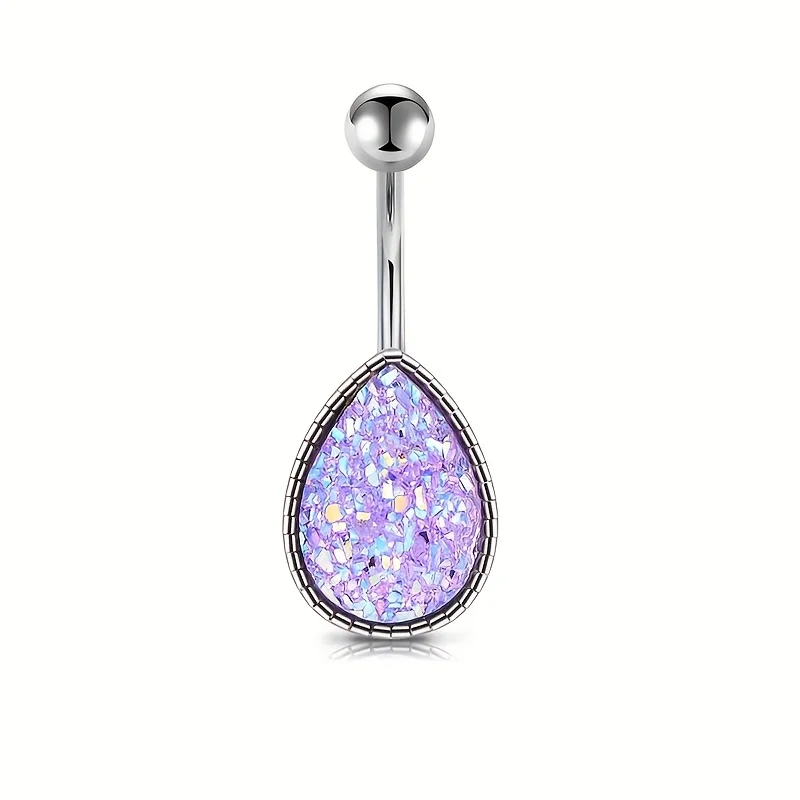 1-4pcs Belly Button Rings, Purple Heart Shaped Butterfly Cubic Zirconia Navel Rings, Body Piercing Jewelry, Holiday Gift
