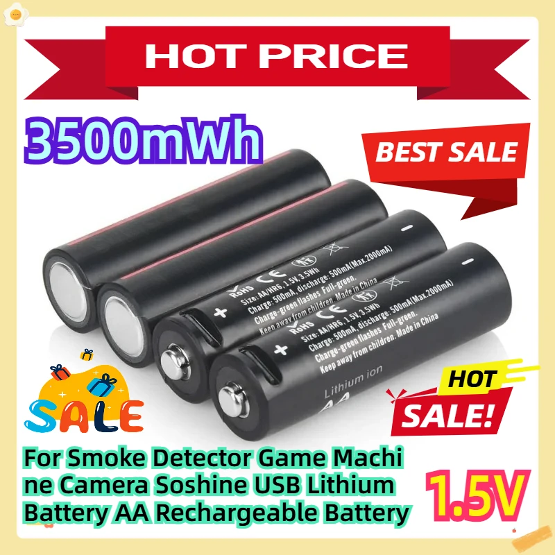 

For Smoke Detector Game Machine Camera Soshine USB Lithium Battery AA Rechargeable Battery 1.5V 3500mWh