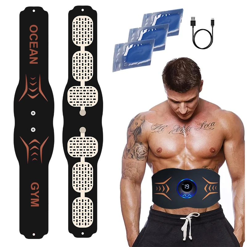 60cm EMS Muscle Stimulator Ab Trainer Waist Abdominal Toning Belt With Gel Pads HomeFitness Workout Equipment USB Recharge