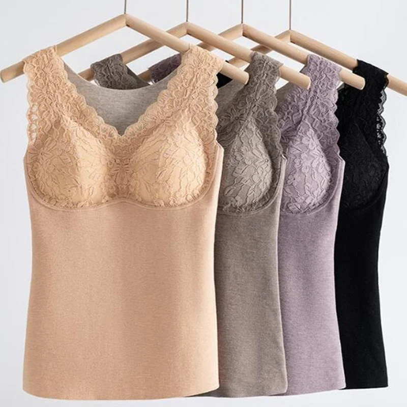 Autumn Winter Plush Warm Tank Top for Women with Chest Pads Sleeveless Plush Bottom Top Innerwear Bottoming Shirt Vest