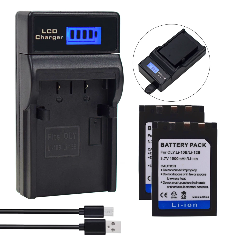 2Pcs Li12B Li 12B 10B Li10B Battery + LCD Charger for Olympus LI-10B LI-12B | D-590ZOOM, FE-200, IR-500, X-500