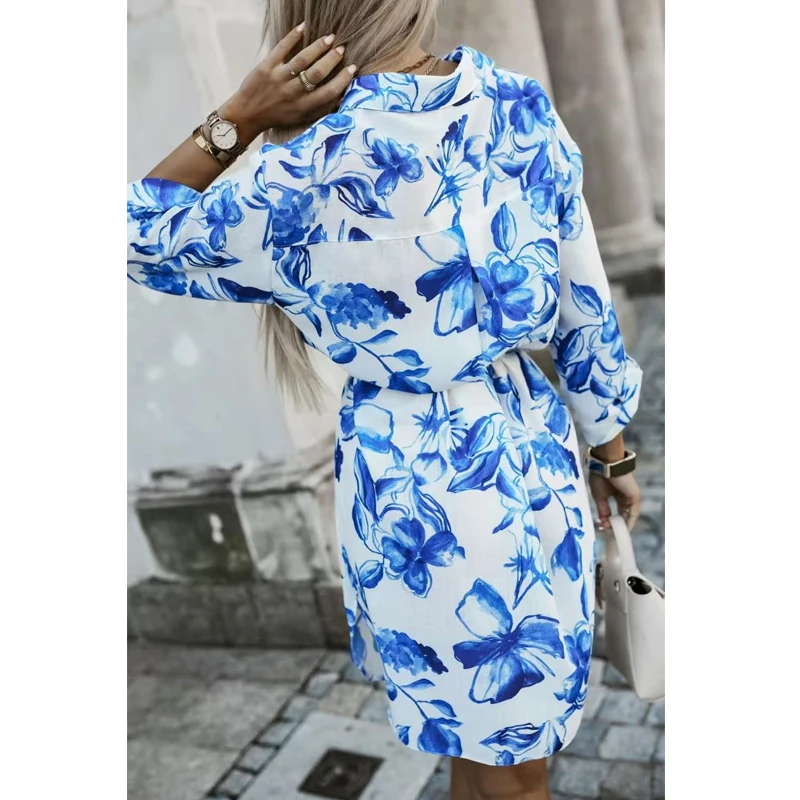 فستان أنيق مطبوع عليه زهور فستان نسائي موضة فضفاض برباط على شكل حرف a قصير فستان حفلات غير رسمي ملابس خروج نسائية ملابس بسيطة