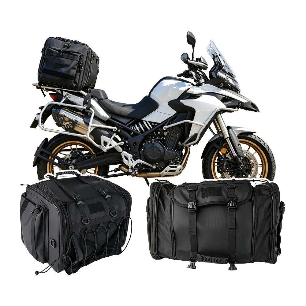 Large Capacity Motorcycle Tail Bag, Waterproof Expandable Rear Seat Luggage Bag, Multi‑Pocket MOLLE Motorbike Saddle Storage