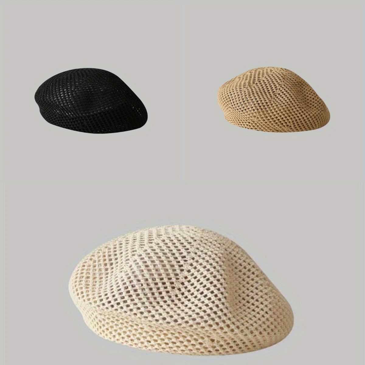 

Versatile Temperament Knitted Hat Hollow Weaving Brimless Cap Spring and Summer Breathable Woman Soft and Comfortable Beret